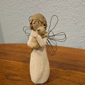 Handcrafted Angel Figurine with Cat - Cream and Brown